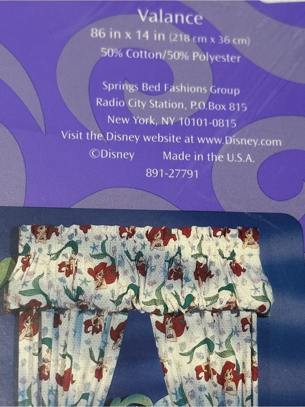 Vintage Disney Little Mermaid Ariel Starfish Shell Polka Dot Valance NOS  86x14